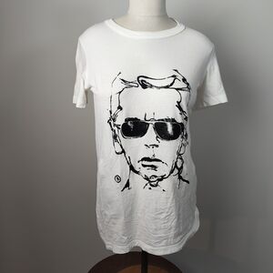 Karl Lagerfeld White Tee with Black Sketch Portrait